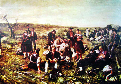 Gemälde vom Menschen auf einem Feld