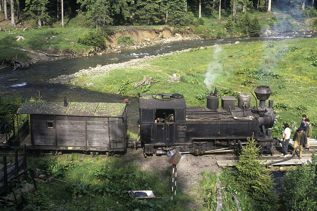Dampflokzug an einem Verladeplatz