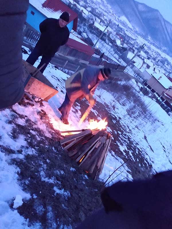 Holzfeuer auf einer Wiese